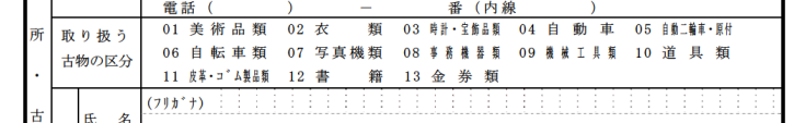 古物商の13区分サブ